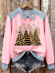 Women's Leopard Christmas Tree Printed Long Sleeve Shirt