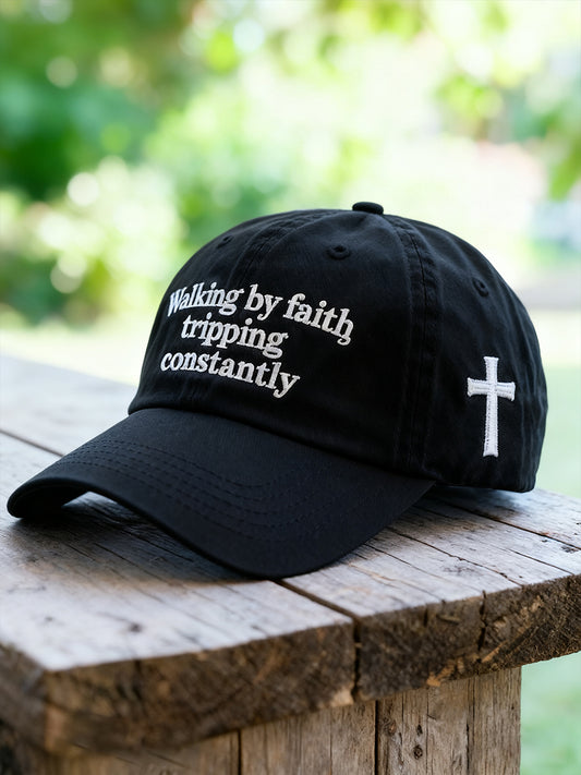 Unisex Walking by Faith Tripping Constantly Cross Print Hat
