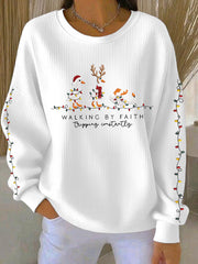 Women's Funny Christmas Goose Walking By Faith Tripping Constantly Ribbed Round-Neck Sweatshirt