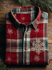Men's Christmas Snowflakes Colorblock Plaid Shirt