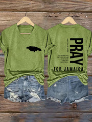 Women'sHurricane Melissa Jamaica Stronger Than The Storm Pray For Jamaica V-Neck Tee