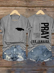 Women'sHurricane Melissa Jamaica Stronger Than The Storm Pray For Jamaica V-Neck Tee