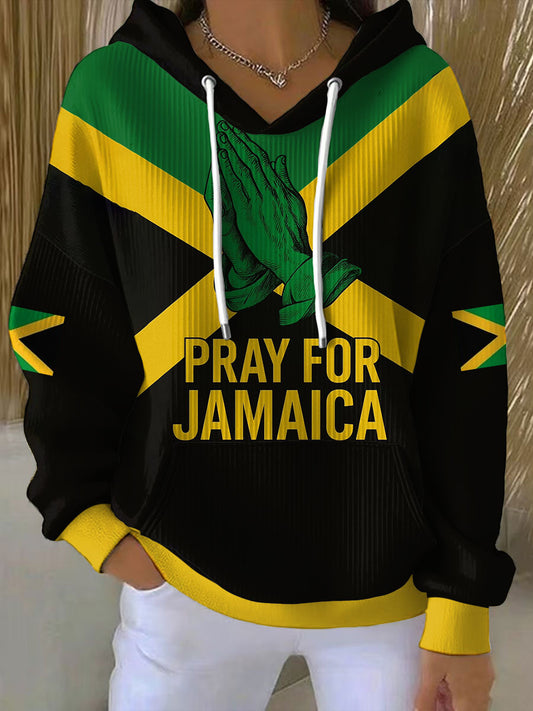 Women's Hurricane Melissa Pray For Jamaica Print Hoodie