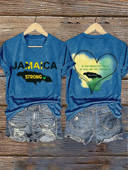 Women's V-Neck Retro Jamaica Strong If God Brings You To It, He Will Get You Through It Stay Strong Print T-Shirt