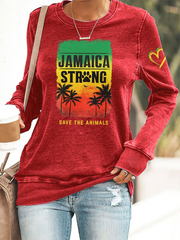 Women's Retro Jamaica Strong Save The Animals Reggae Red, Green, And Gold Print Sweatshirt