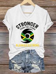 Women's Hurricane Melissa Jamaica Stronger Than The Storm Pray For Jamaica V-Neck Tee