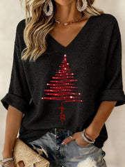 Women's Christmas Tree Print Casual Long-Sleeve Top