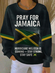 Women's pray for Jamaica Ribbed Round-Neck Sweatshirt