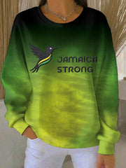 Women's Jamaica Steong Print Ribbed Round-Neck Sweatshirt
