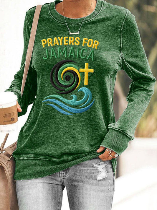 Women's Prayer For Jamaica Casual Polyester Waisted Sweatshirt