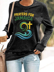 Women's Prayer For Jamaica Casual Polyester Waisted Sweatshirt