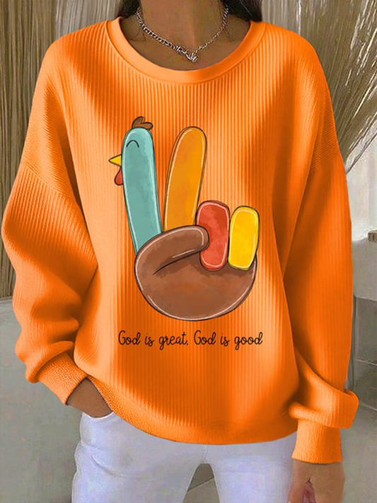 Women's Thanksgiving Faith God Is Great God Is Good Printed Sweatshirt