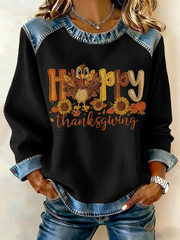 Women's Happy Thanksgiving Print Casual Sweatshirt