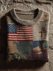Men's Faith Cross America Flag Printed Sweater