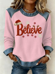 Women's Christmas Print Waffle Sweatshirt