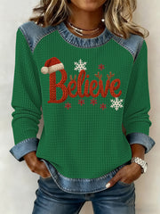 Women's Christmas Print Waffle Sweatshirt