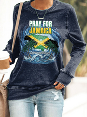 Women's Retro Jamaican Prayer Casual Long-Sleeve fitted sweatshirt