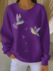 Women's Alzheimer's Awareness Art Purple Floral Printed Sweatshirt