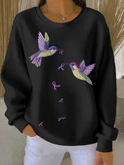 Women's Alzheimer's Awareness Art Purple Floral Printed Sweatshirt