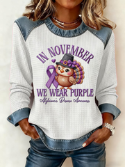Women's Casual Retro Style: Purple Waffle Knit Tops for November