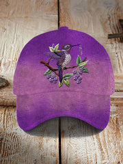 Unisex Purple Gradient Hummingbird Floral Print Hat