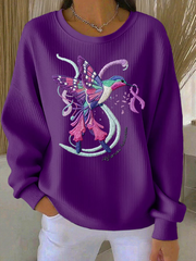 Women's Casual Retro Purple Hummingbird Alzheimer's Textured Sweatshirt