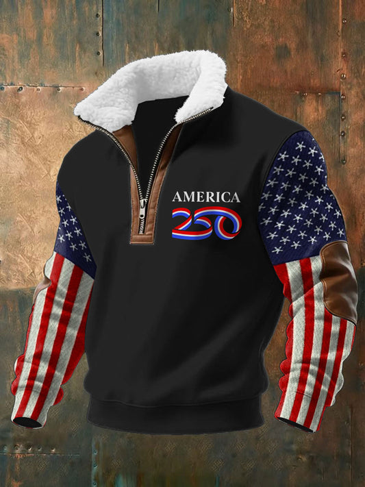 Men's American 250th Anniversary Plush Stand Collar Sweatshirt