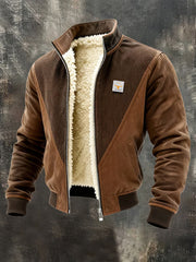 Men's Retro Patchwork Warm Zipper Outdoor Jacket