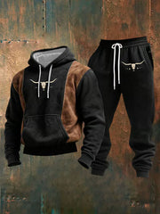 Men's Retro Casual Color Block Hoodie Set