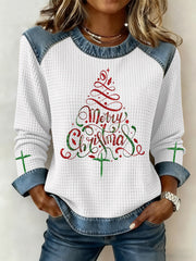 Women's Christmas Belief Print Waffle Sweatshirt