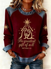 Women's Christmas Belief Print Waffle Sweatshirt