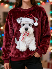 Women's Christmas Cute Schnauzer Print Casual Flannel Sweatshirt