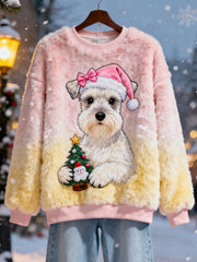Women's Christmas Cute Schnauzer Print Casual Flannel Sweatshirt