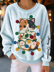 Women's Christmas Cat Flannel Sweatshirts