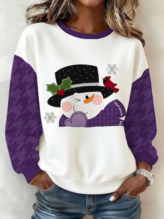 Women's Purple Christmas Snowman Printed Sweatshirt
