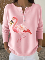 Women's Flamingo Embroidery Pattern Cozy Knit Sweater
