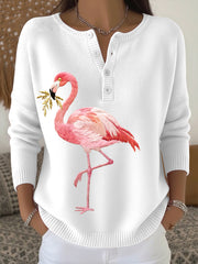 Women's Flamingo Embroidery Pattern Cozy Knit Sweater