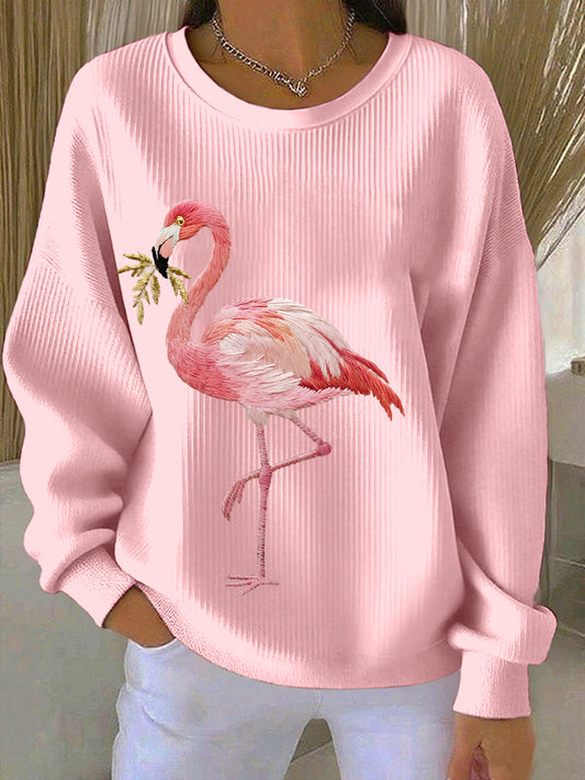 Women's Flamingo Embroidery Pattern Sweatshirt