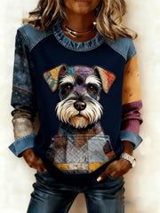 Women's Art Dog Denim Patchwork Sweatshirt