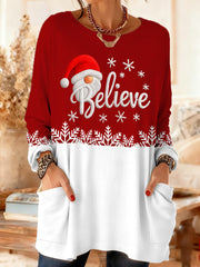 Women's Christmas Believe Snowflake Print Casual Mid-Length Long-Sleeved t Top