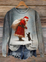 Women's Santa & Cat Regular Sweatshirt