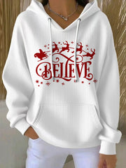 Women's Christmas Believe Snowflake Print Casual Hoodie
