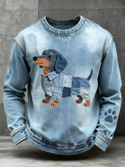 Men's Denim Patchwork Art Dachshund Pattern Sweatshirt