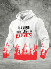 Men's Stranger Things In A World Full Of Tens Be An Eleven Printed Checkered Cotton Hoodie