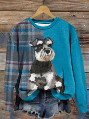 Women's Retro Plaid Dog Print Dog Mom Dog Lovers Gift Sweatshirt