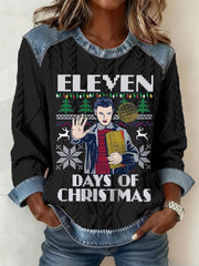 Women's Eleven Days of Christmas TV Series Inspired Denim Patchwork Top