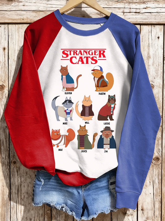 Women's Stranger Cats TV Series Inspired raglan sleeve sweatshirt