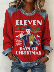Women's Eleven Days of Christmas TV Series Inspired Denim Patchwork Top