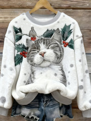 Women's Cute Christmas Cat Art Flannel Hoodie