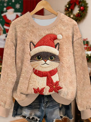 Women's Cute Christmas Cat Art Flannel Hoodie